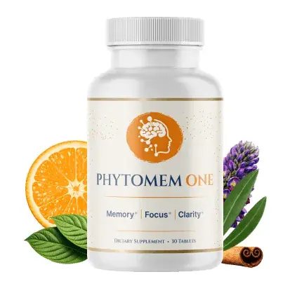 Phytomem One advanced brain support supplement bottle with ingredients orange lavender and cinnamon